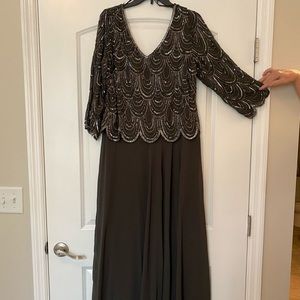 NEW Grey Chiffon & Beaded Formal Dress